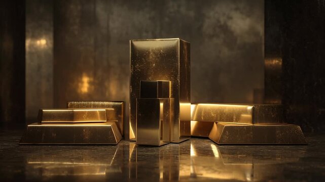 A row of gold boxes, with one of them being a cigar. Gold alternative value storage imagery, subtle lighting, premium minimal style, gold alternative asset