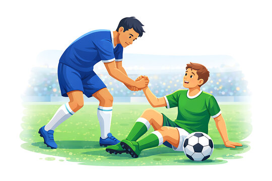 Soccer players shaking hands on field