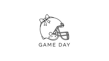 Obraz premium Minimalist black and white line art illustration of a football helmet with a bow