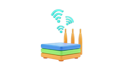 3D Router Broadcasting WiFi Signal on White Background