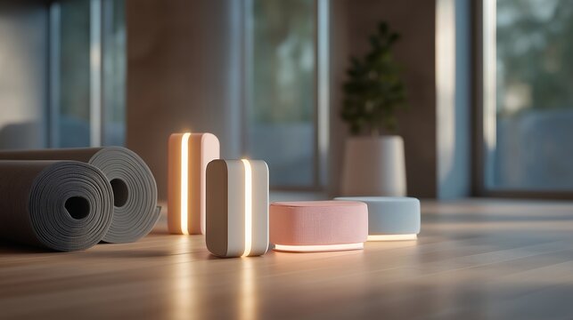 A minimalist fitness app showing interval timer segments during a home workout, neon bars flashing as the user transitions between exercises &mdash; modern workout planning, interval training, and