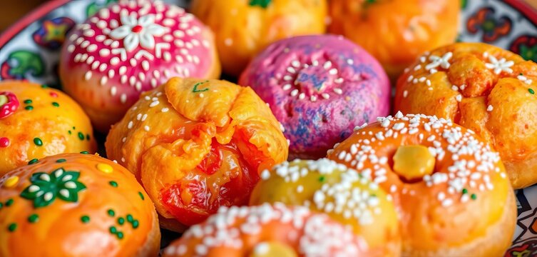 Close-up of colorful Moroccan pastries, intricate details, on a decorative plate,   culinary,   Ramadan