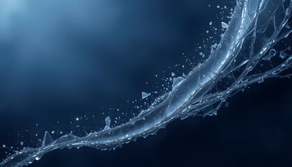 abstract liquid crystal with broken ice fragments in deep blue water