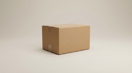 Fototapeta premium Cardboard box with a plain surface, positioned on a soft gradient background, ideal for packaging mockups and product display with ample copy space for text