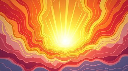 Radiant sunburst with flowing colorful waves sunrise
