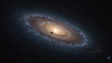 Obraz premium High-Resolution Spiral Galaxy Panorama — Luminous Core, Dust Lanes and Starfield Deep Space Astrophotography for Science, Wallpaper and Print