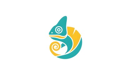 Colorful chameleon spiral logo, Stylized teal and yellow chameleon icon, Modern geometric chameleon emblem