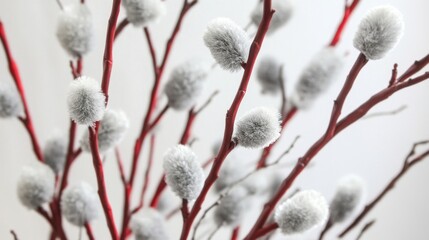 Red Branches with Fluffy Gray Buds.