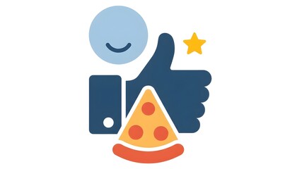 Happy Pizza Rating Icon, Thumb Up Pizza Satisfaction Logo, Pizza Lover Review Graphic