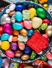 Turkish Coffee in the Colorful Candy and Chocolate, Ramadan Background Photo, Traditional Ottoman Desserts, Turkish Delight and Baklava, &Uuml;sk&uuml;dar Istanbul, Turkiye (Turkey)