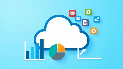 A minimalist white cloud icon on a blue gradient background, symbolizing digital storage and online services, as seen in vvv reference. - Powered by Adobe