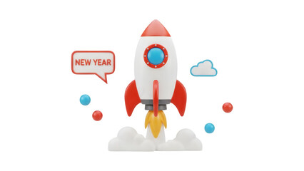 Business Growth Rocket Launch New Year Concept 3D Icon