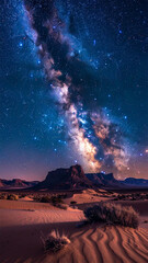 sky Milky Way over desert landscape, 