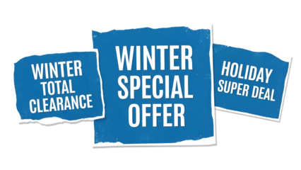 Winter special offer holiday total clearance sale discount promotion banners isolated on transparent background