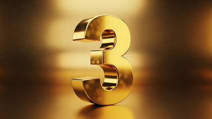 Golden Number 3 on Luxurious Gold Background
