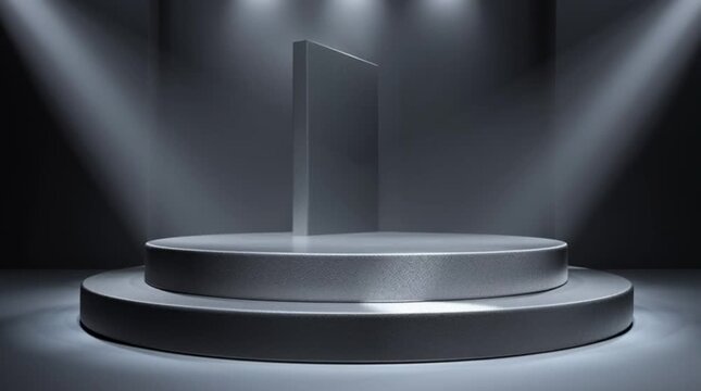 Stage setup with lights and backdrop in a dark room for an event or presentation