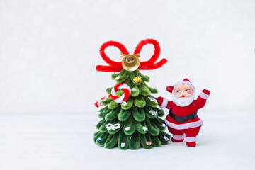 Happy Christmas card background idea, Santa Claus and Christmas tree on white background