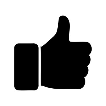 Black silhouette of a hand with a thumbs up gesture on white