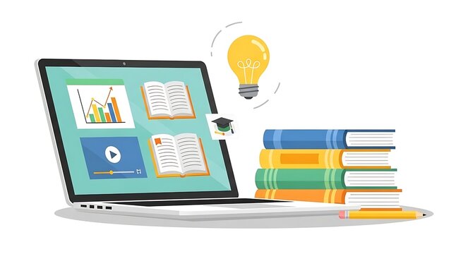 laptop and books - Powered by Adobe