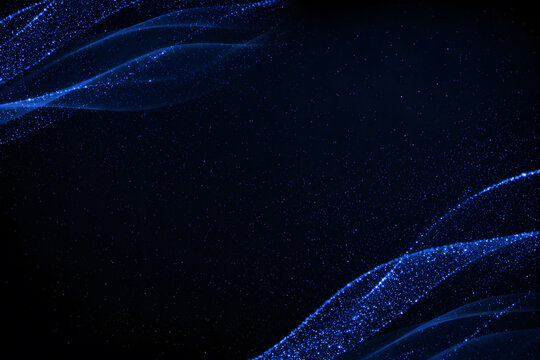 青の輝きが舞う幻想的な流線背景