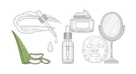 Skincare products and aloe vera ingredients for beauty routines and self-care