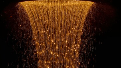 Waterfall firework pours continuous golden sparks downward resembling flowing light over invisible cliff