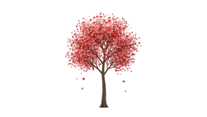 Tree with pink leaves isolated on transparent background