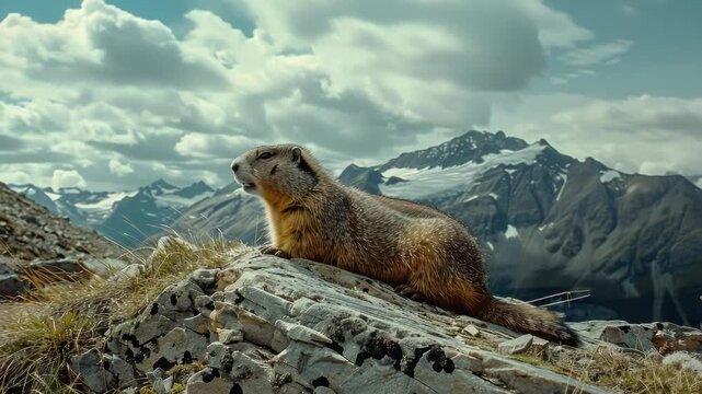 Small brown rodent on rocky outcropping.