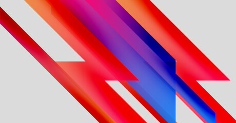 Abstract composition featuring vibrant diagonal stripes. Red, purple, blue hues blend, creating dynamic visual effect. Modern design.