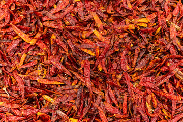 Fototapeta premium Detailed Close Up of Dried Red Chili Peppers Food Ingredient