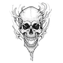 Obraz premium Detailed skull illustration with flame elements monochrome design