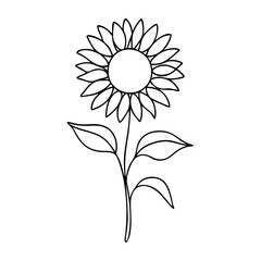 Dibujo de l&iacute;nea continua de girasol o margarita con tallo y hojas