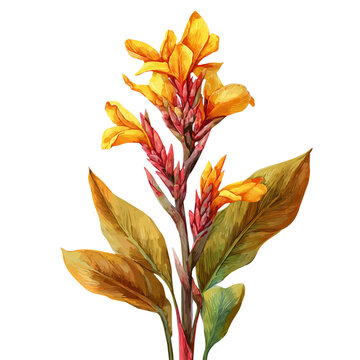 Canna Bouquet illustrated in isometric watercolor style, isolated on white.