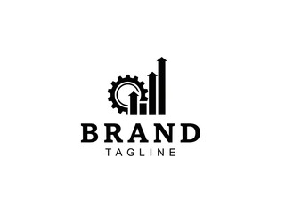 Fototapeta premium Gear and Bar Graph Logo – Monochrome Business Identity for Growth and Innovation