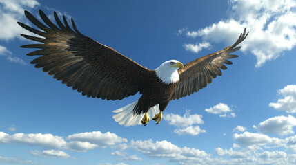 Obraz premium Majestic Eagle Soaring High in a Blue Sky