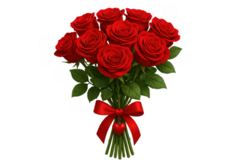 Red roses bouquet with ribbon and heart pendant