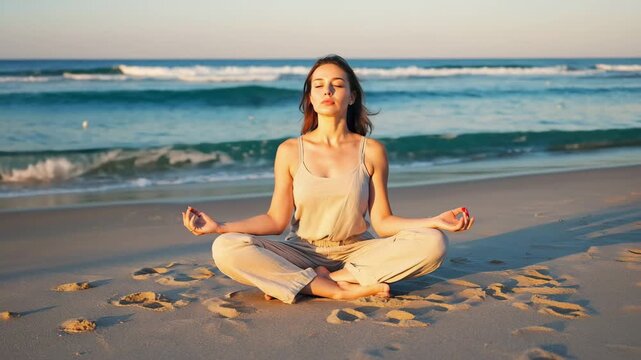 Frau praktiziert Yoga am Meer &ndash; Auszeit, Entschleunigung und Selbstfindung