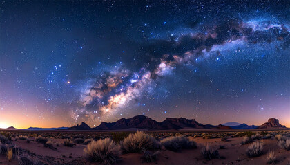 sky Milky Way over desert landscape, 