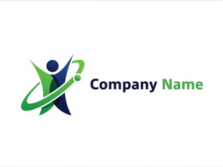 Fototapeta premium Abstract Human Figures Logo with Green Swoosh and Company Name