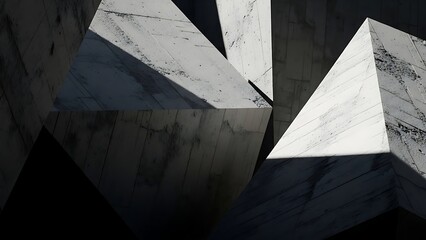 Abstract geometric composition with concrete textures, showcasing sharp angles and a dramatic interplay of light and shadow, creating a modern and minimalist architectural backdrop