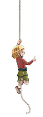 Child climber hanging from ropes, isolated drawing
