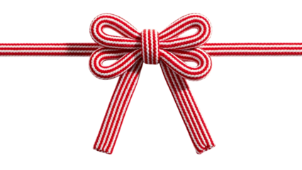 Red and white striped ribbon bow isolated on transparent background