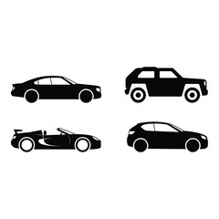 Fototapeta premium Collection of different types of cars silhouette Vector illustration