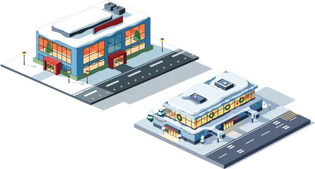 Obraz premium Christmas Airport Isometric Building