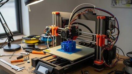 3D Printing Precision: A 3D printer in a workshop setting, meticulously crafting a detailed object, showcasing the cutting-edge technology and innovation in rapid prototyping.