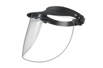 Face shield providing safety in medical and industrial settings. Clear visor protects against splashes and impacts, ensuring user well-being