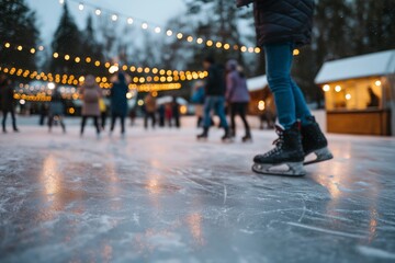 Ice skating rink with festive lights