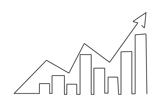 Business growth bar chart minimalist one line art financial success outline vector