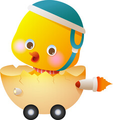 Cute Cartoon Chick in Egg with Rocket Illustration