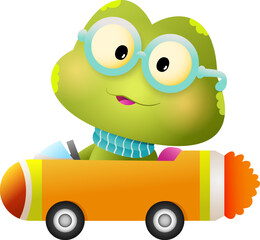 Cute Cartoon Frog Driving a Car Illustration